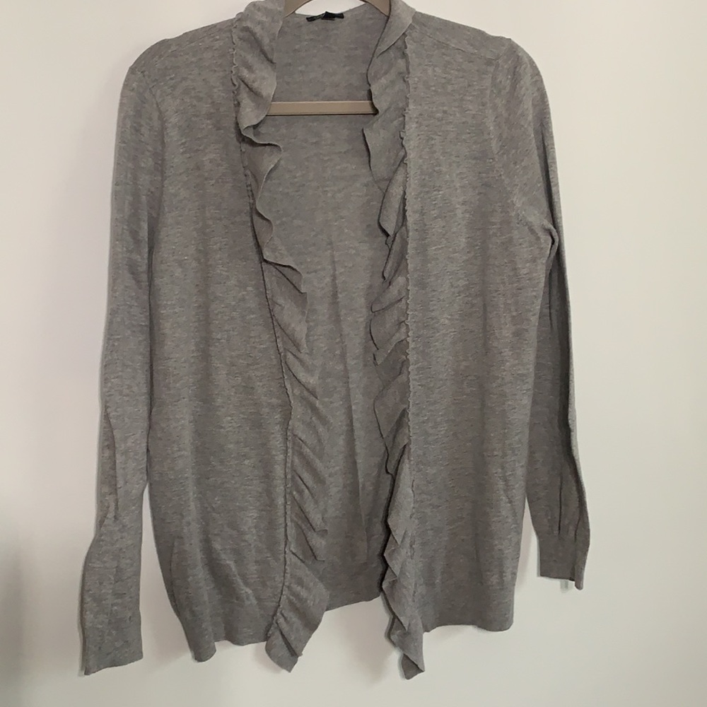 Talbots Gray Ruffle Cardigan